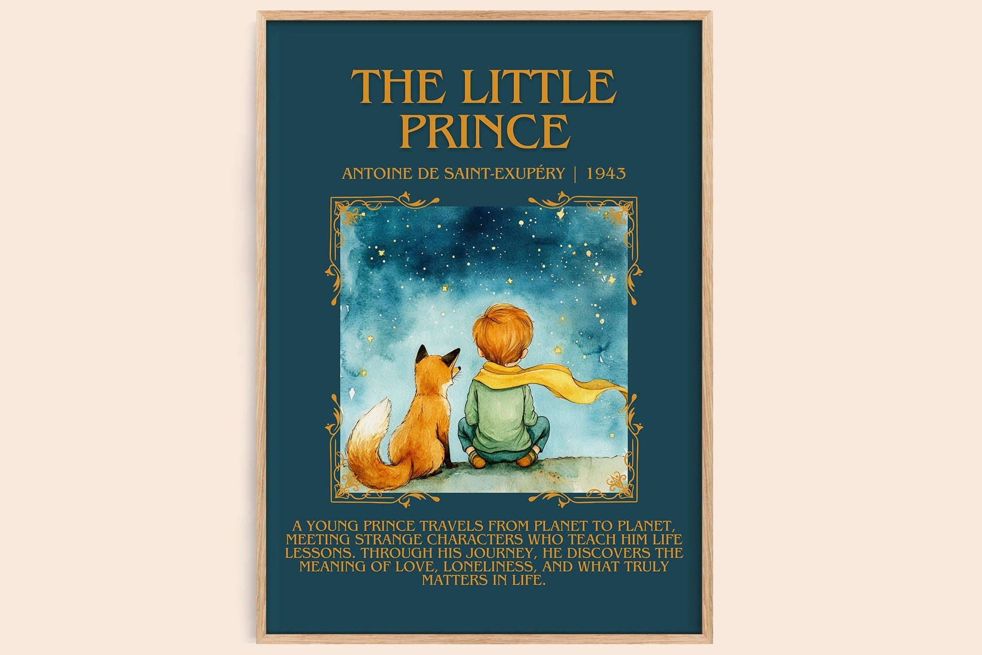The Little Prince minimalist book poster by Antoine de Saint-Exupéry – framed literary art print