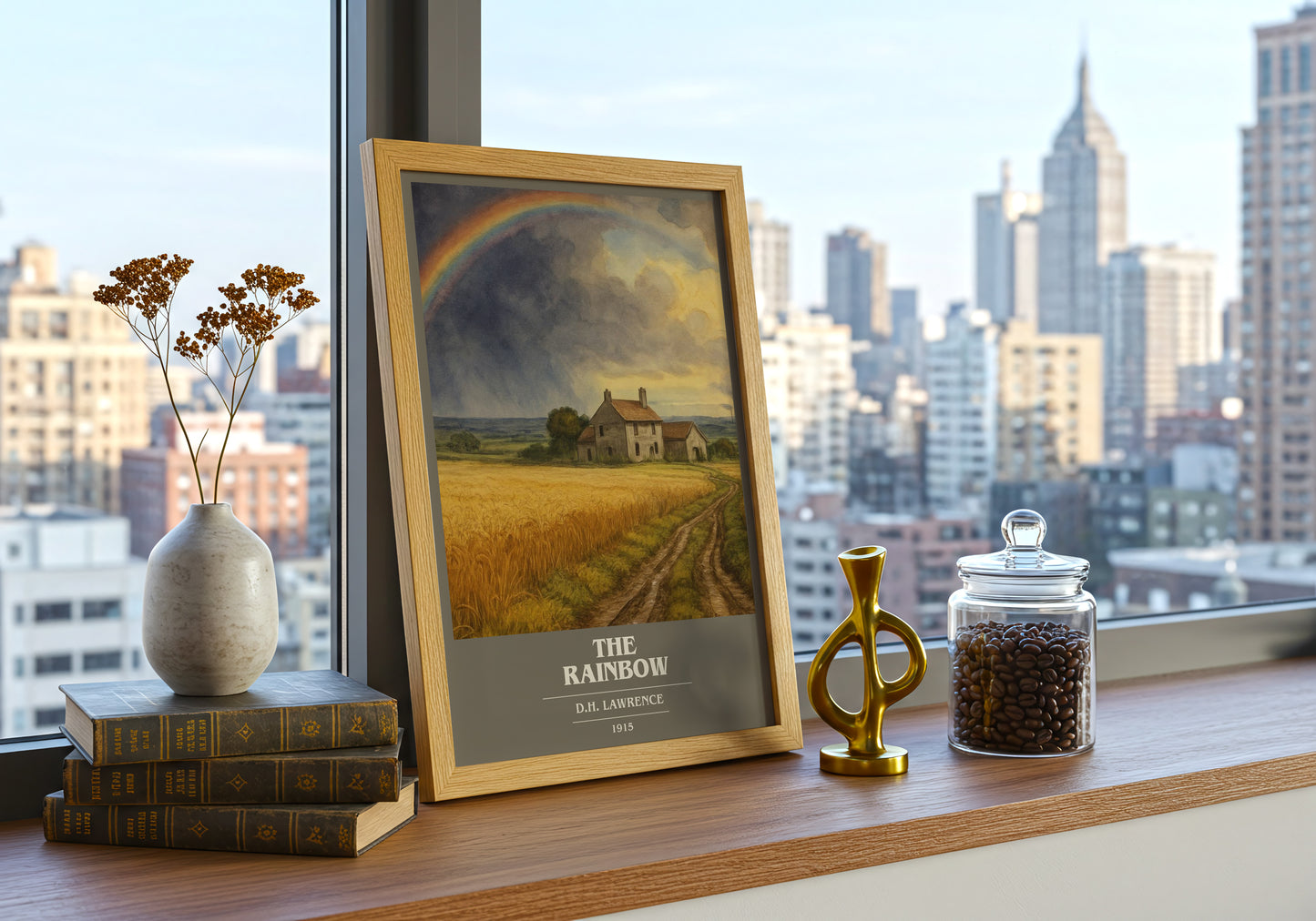 The Rainbow book cover print framed by window – literary home decor