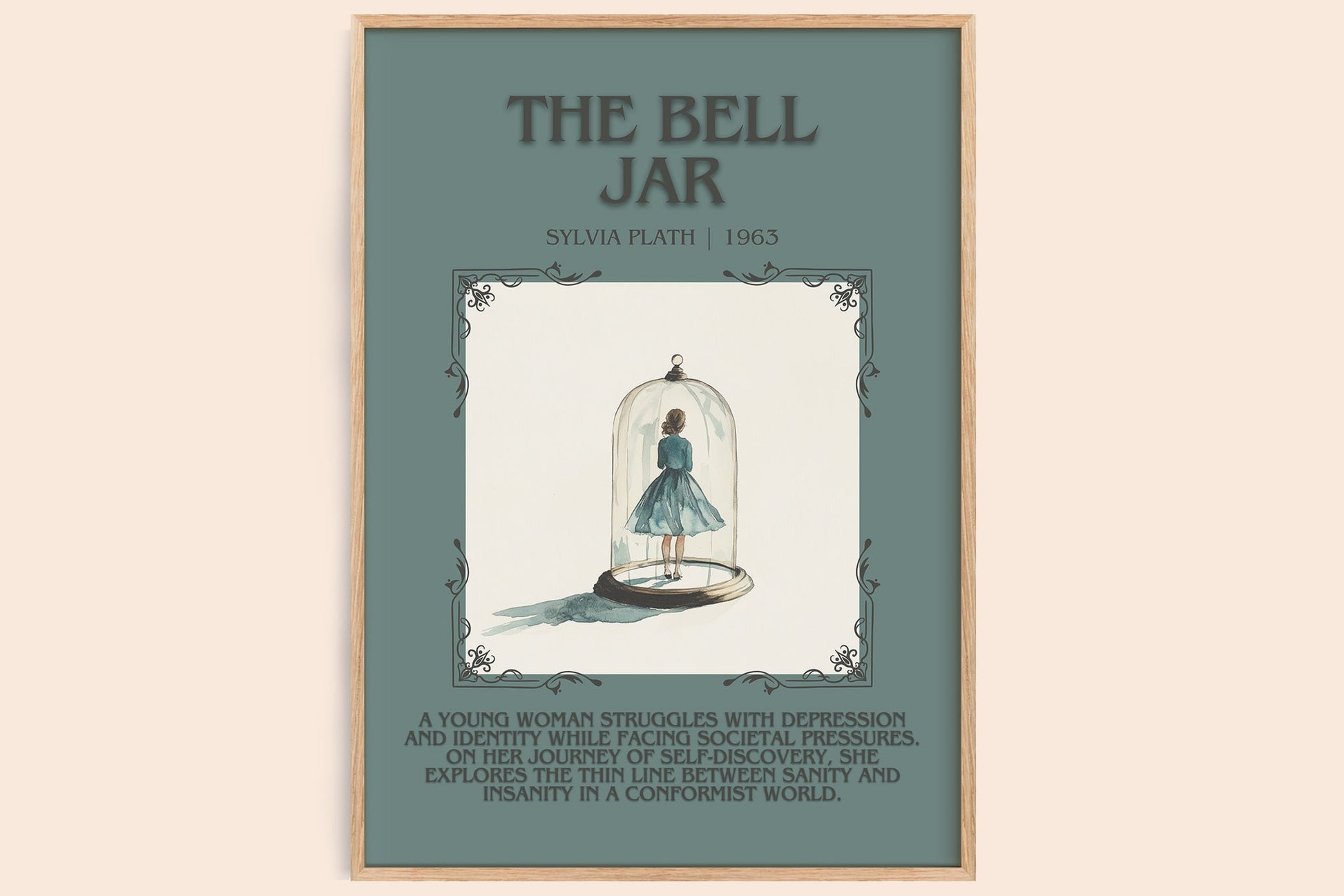 The Bell Jar minimalist book poster by Sylvia Plath – framed literary art print