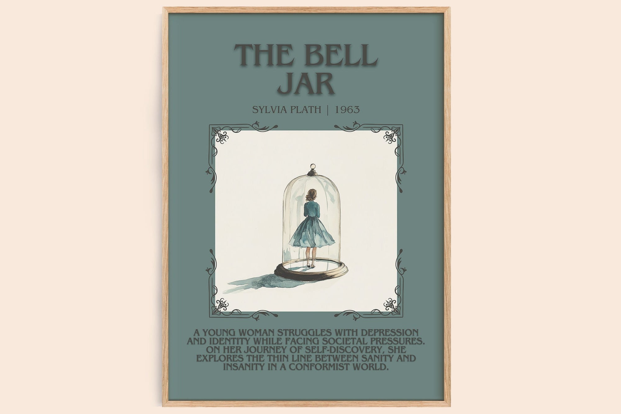 The Bell Jar minimalist book poster by Sylvia Plath – framed literary art print