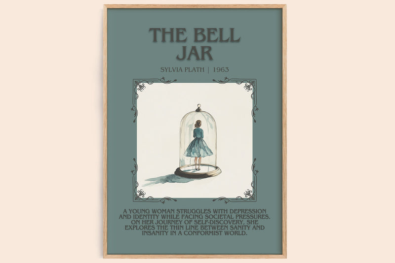 The Bell Jar minimalist book poster by Sylvia Plath – framed literary art print