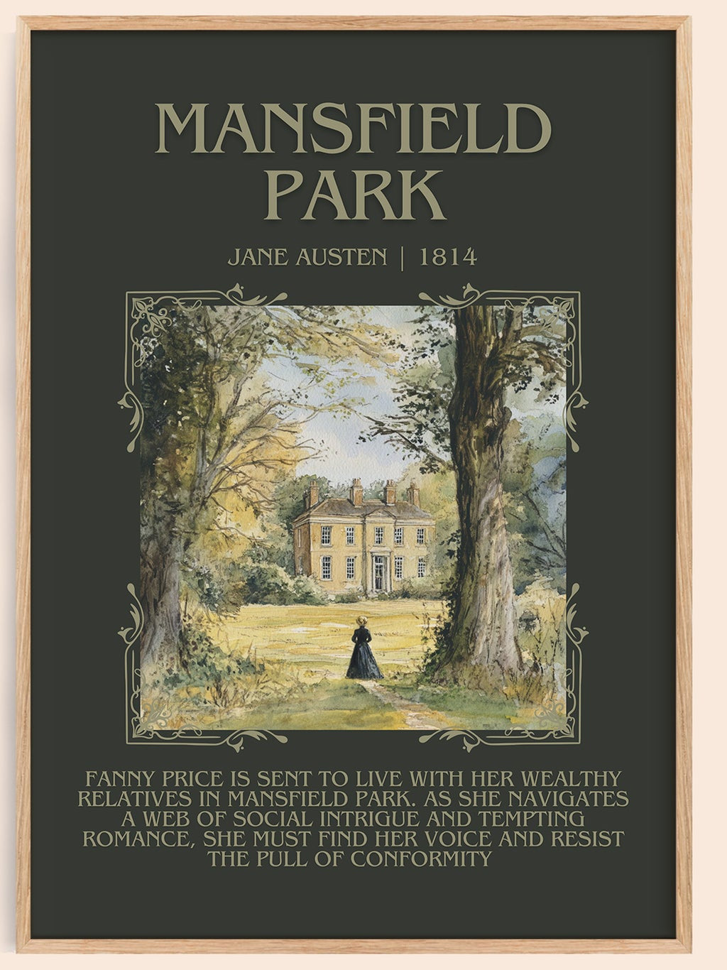 Mansfield Park minimalist book poster by Jane Austen – framed literary art print