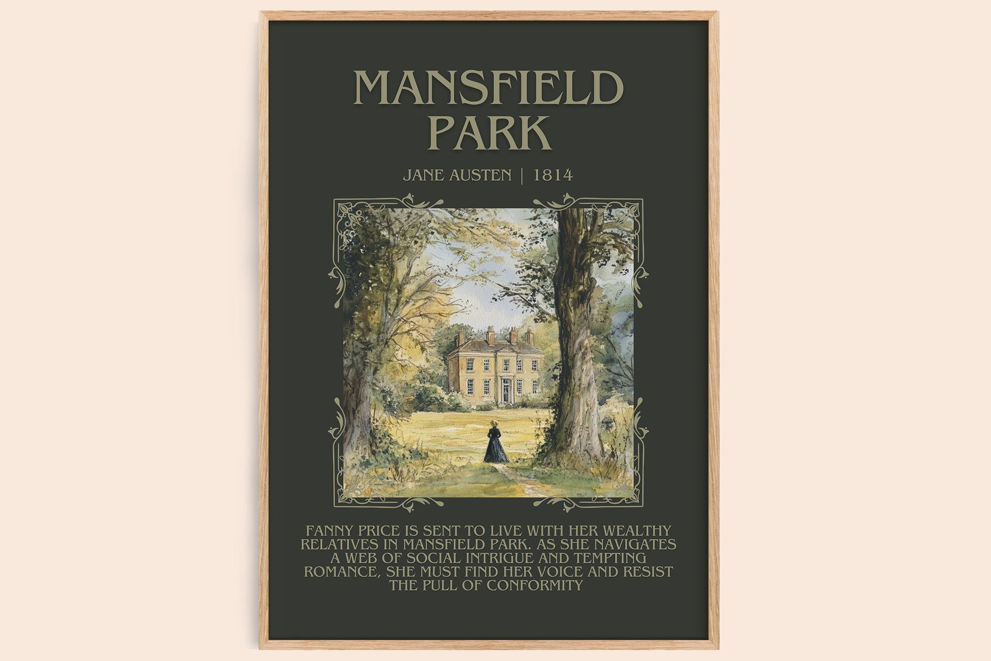 Mansfield Park minimalist book poster by Jane Austen – framed literary art print