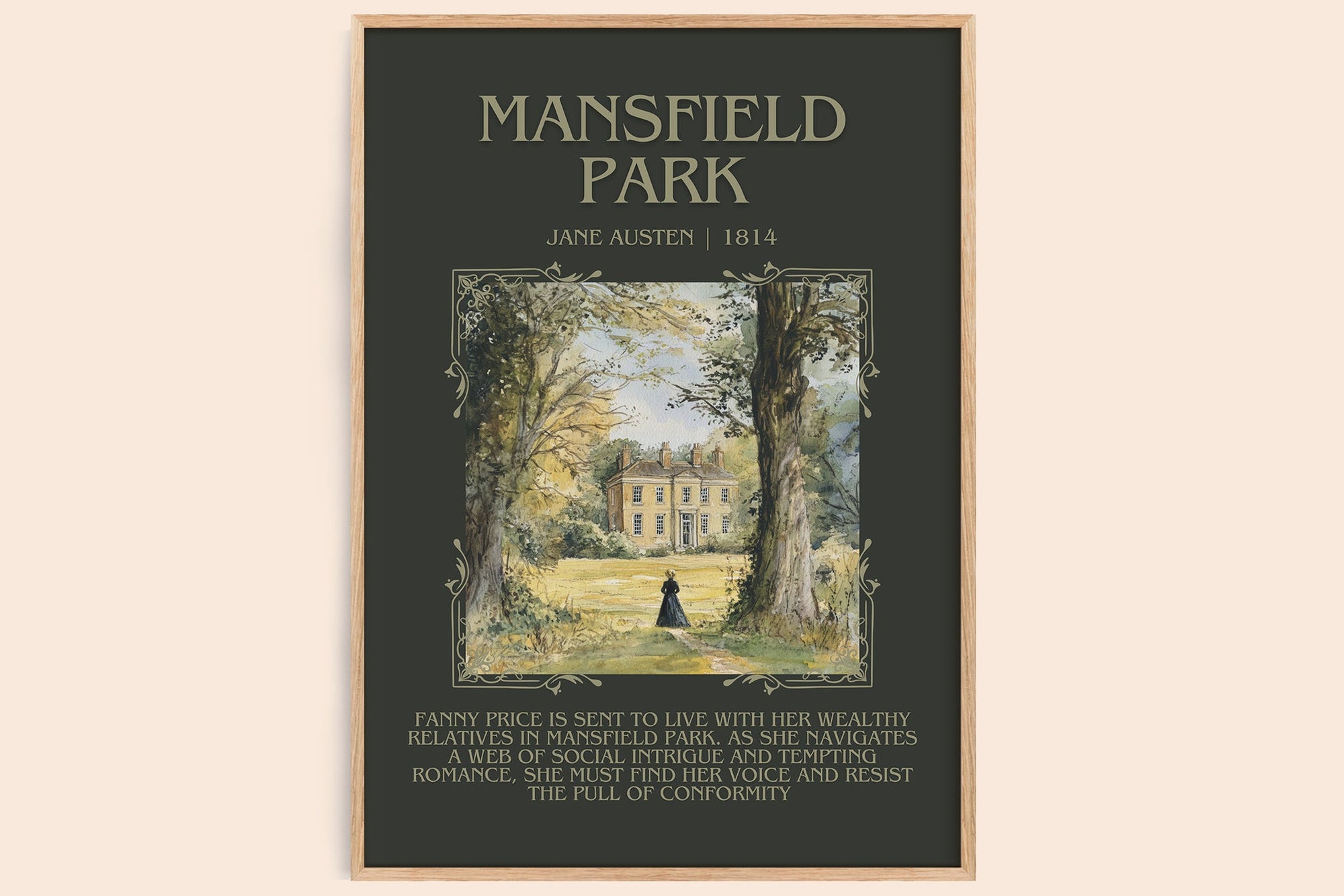 Mansfield Park minimalist book poster by Jane Austen – framed literary art print