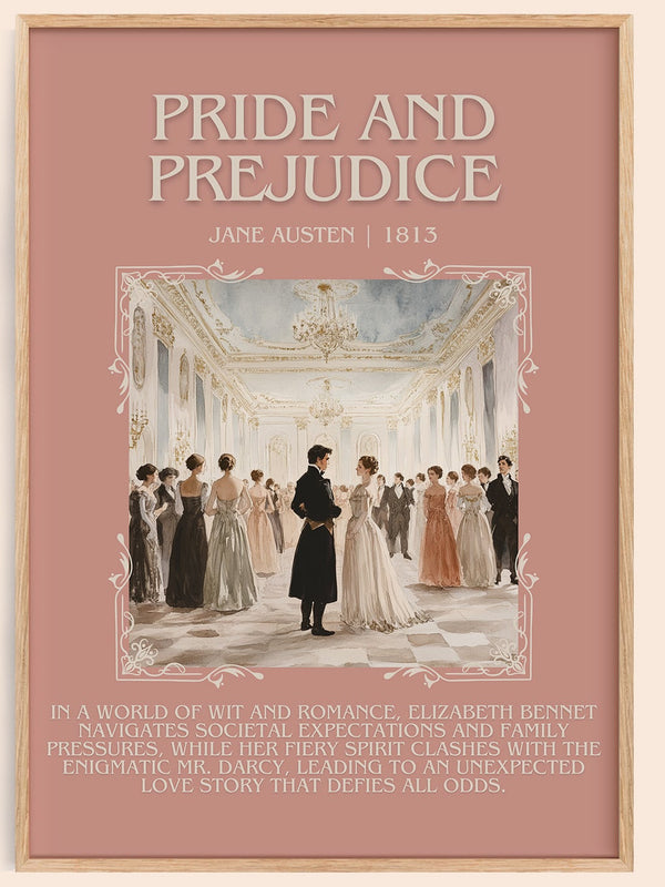 Pride and Prejudice minimalist book poster by Jane Austen – framed literary art print