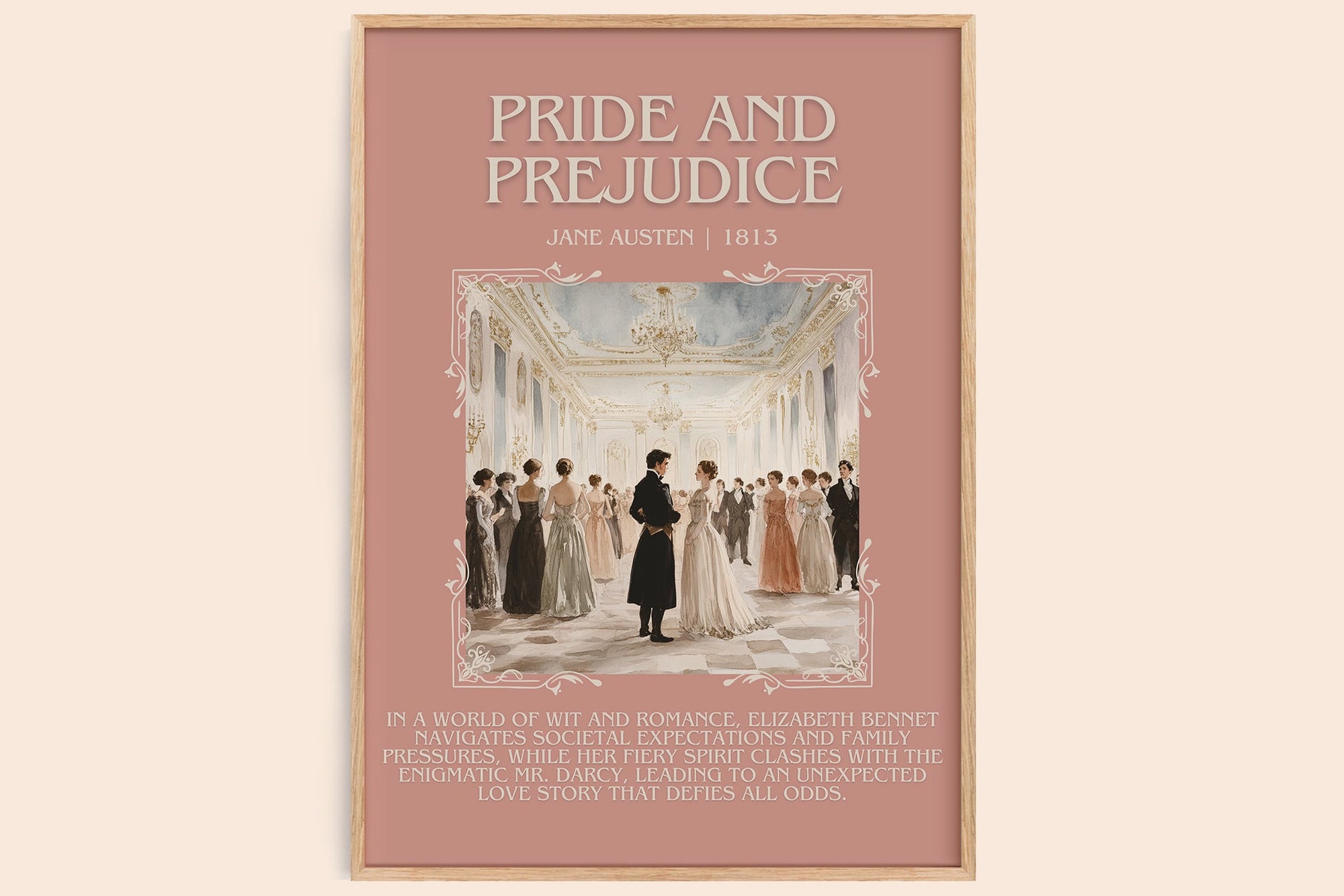 Pride and Prejudice minimalist book poster by Jane Austen – framed literary art print