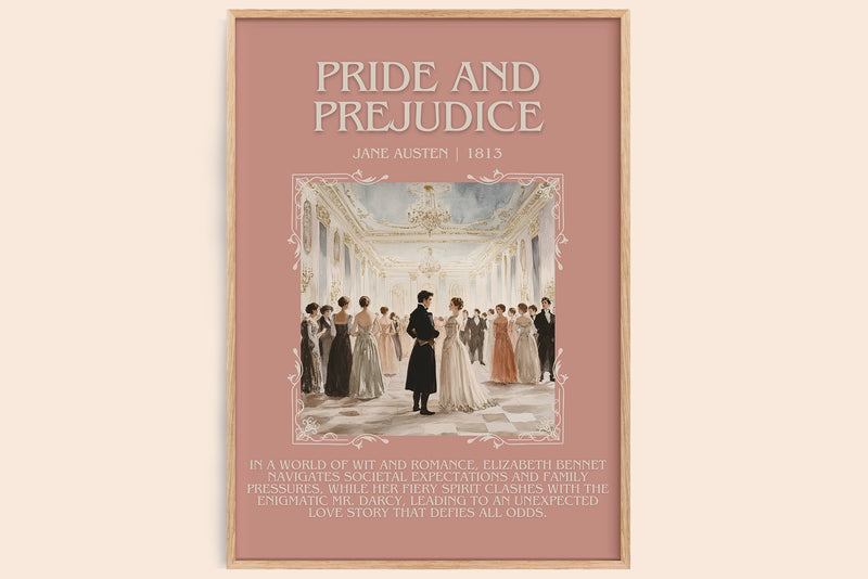 Pride and Prejudice minimalist book poster by Jane Austen – framed literary art print