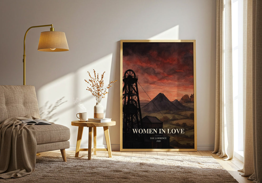 Women In Love watercolour print in frame leaning in hallway – classic literature wall art (mockup)