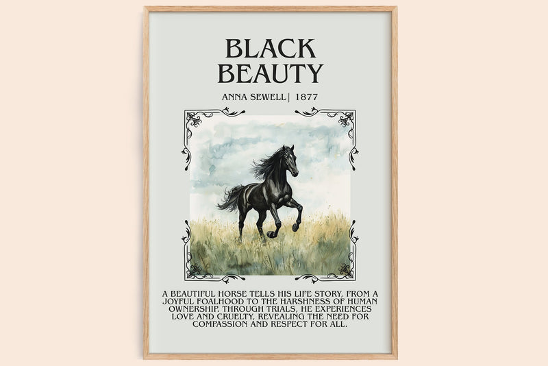 Black Beauty minimalist book poster by Anna Sewell – framed literary art print