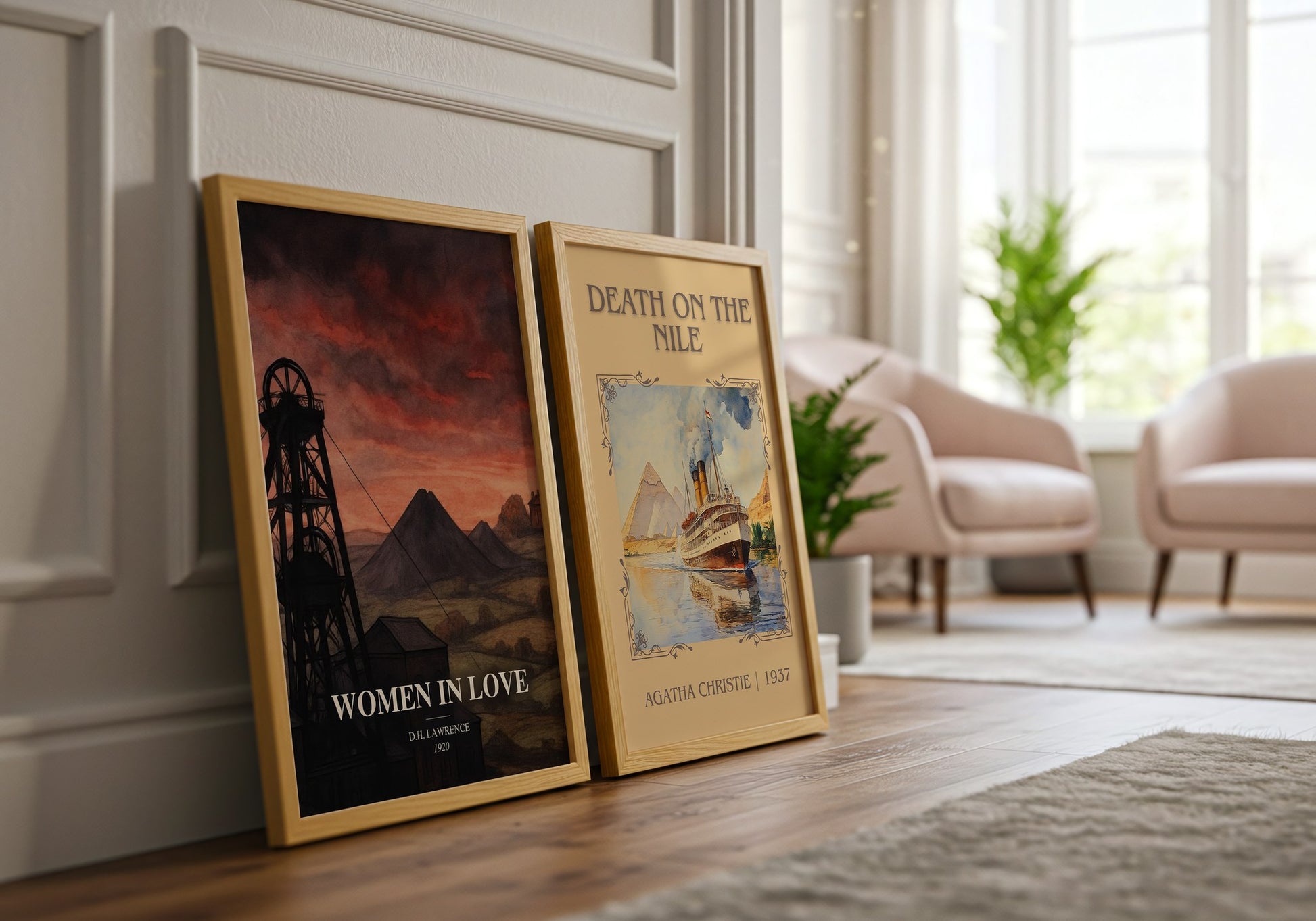 Women In Love watercolour print framed by window – literary home decor