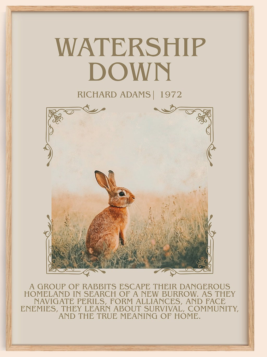 Watership Down minimalist book poster by Richard Adams – framed literary art print