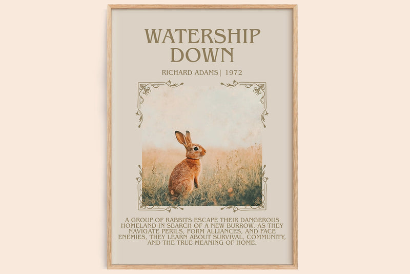 Watership Down minimalist book poster by Richard Adams – framed literary art print