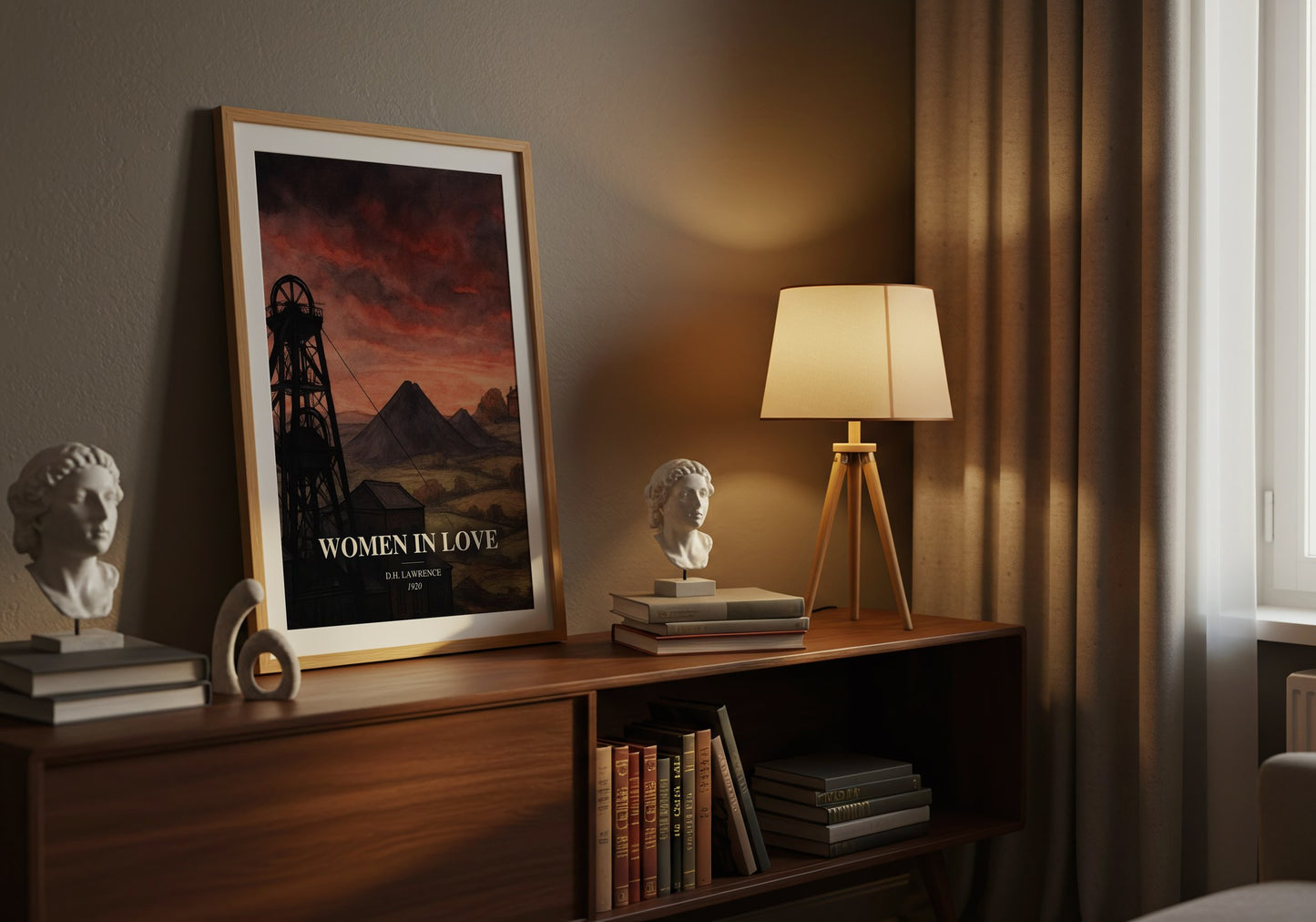 Women In Love watercolour print on bookshelf – D.H. Lawrence fan gift