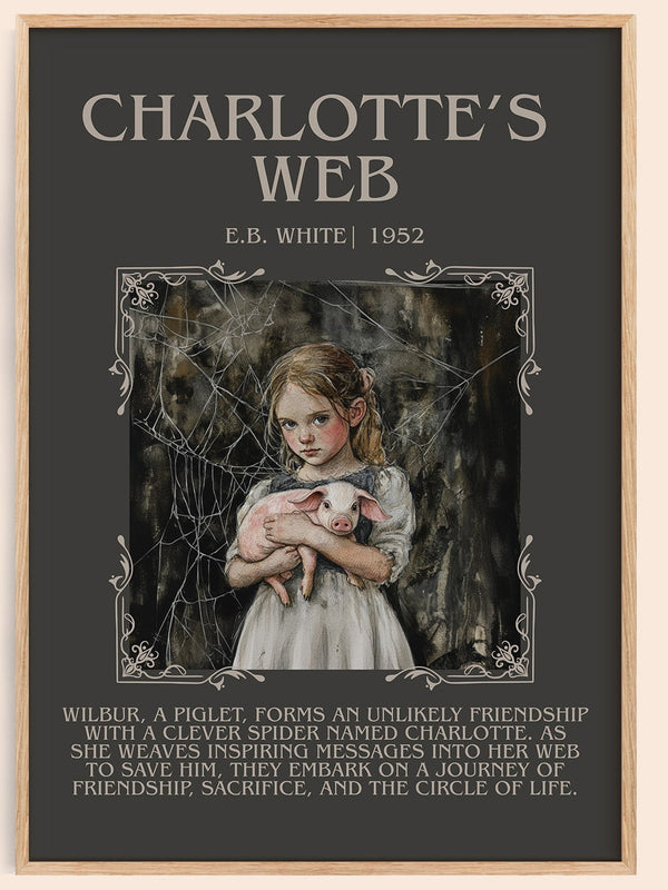 Charlotte's Web minimalist book poster by E B White – framed literary art print
