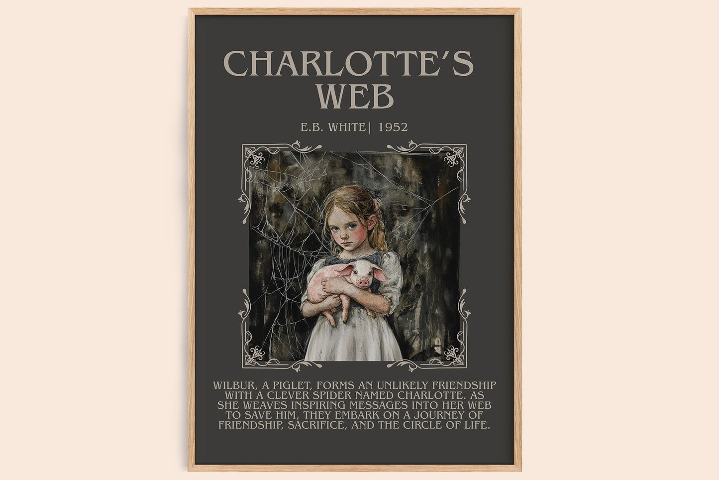 Charlotte's Web minimalist book poster by E B White – framed literary art print