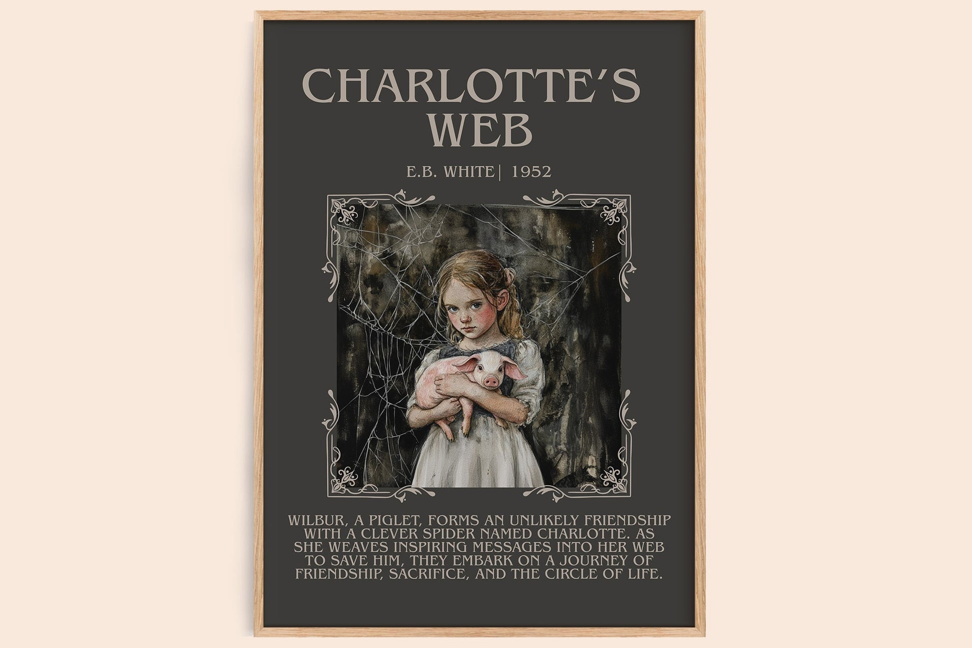 Charlotte's Web minimalist book poster by E B White – framed literary art print