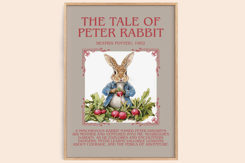 The Tale of Peter Rabbit minimalist book poster by Beatrix Potter – framed literary art print