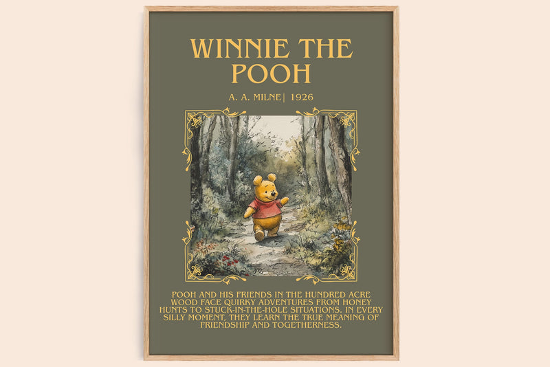 Winnie the Pooh minimalist book poster by A. A. Milne – framed literary art print
