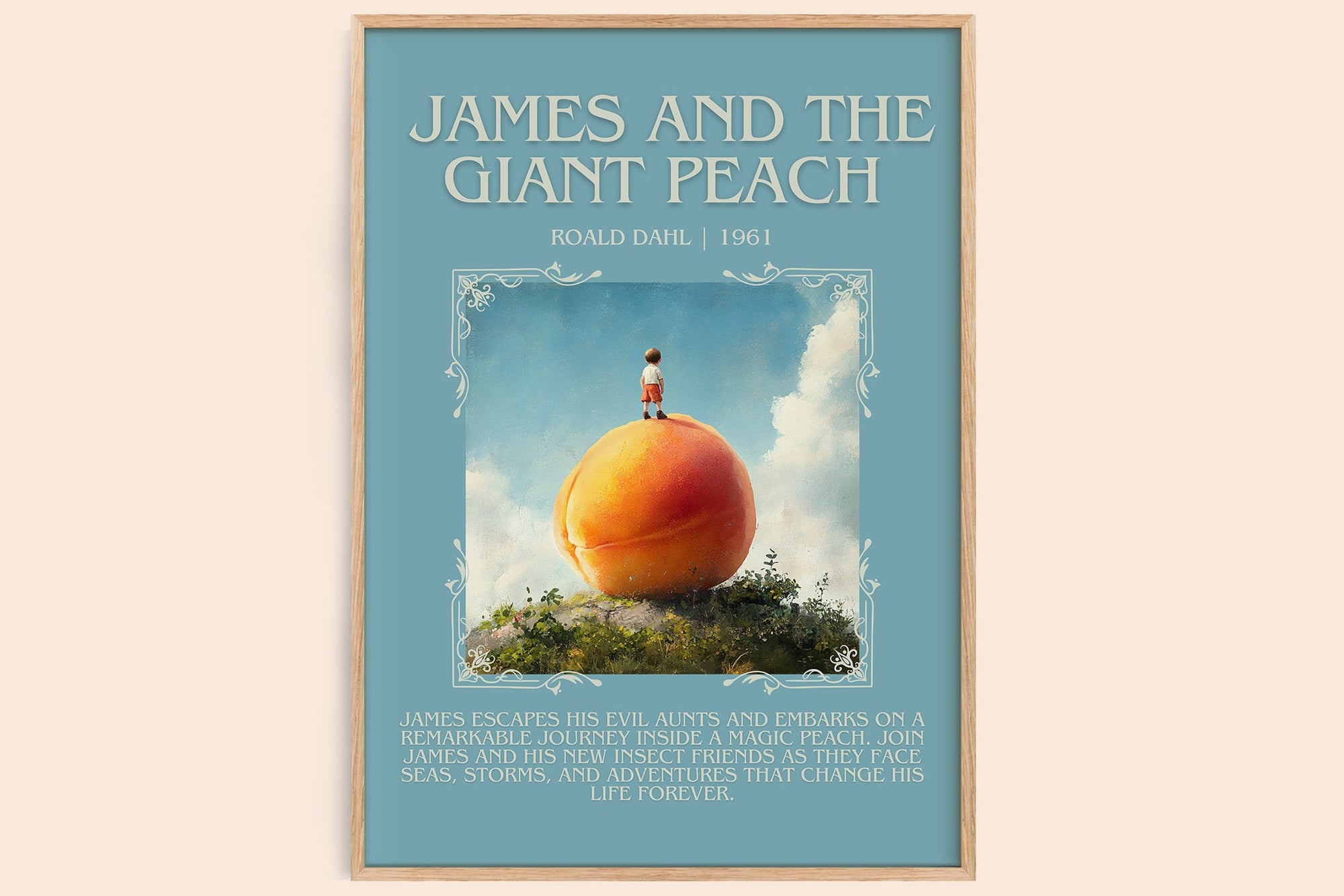 James and the Giant Peach minimalist book poster by Roald Dahl – framed literary art print