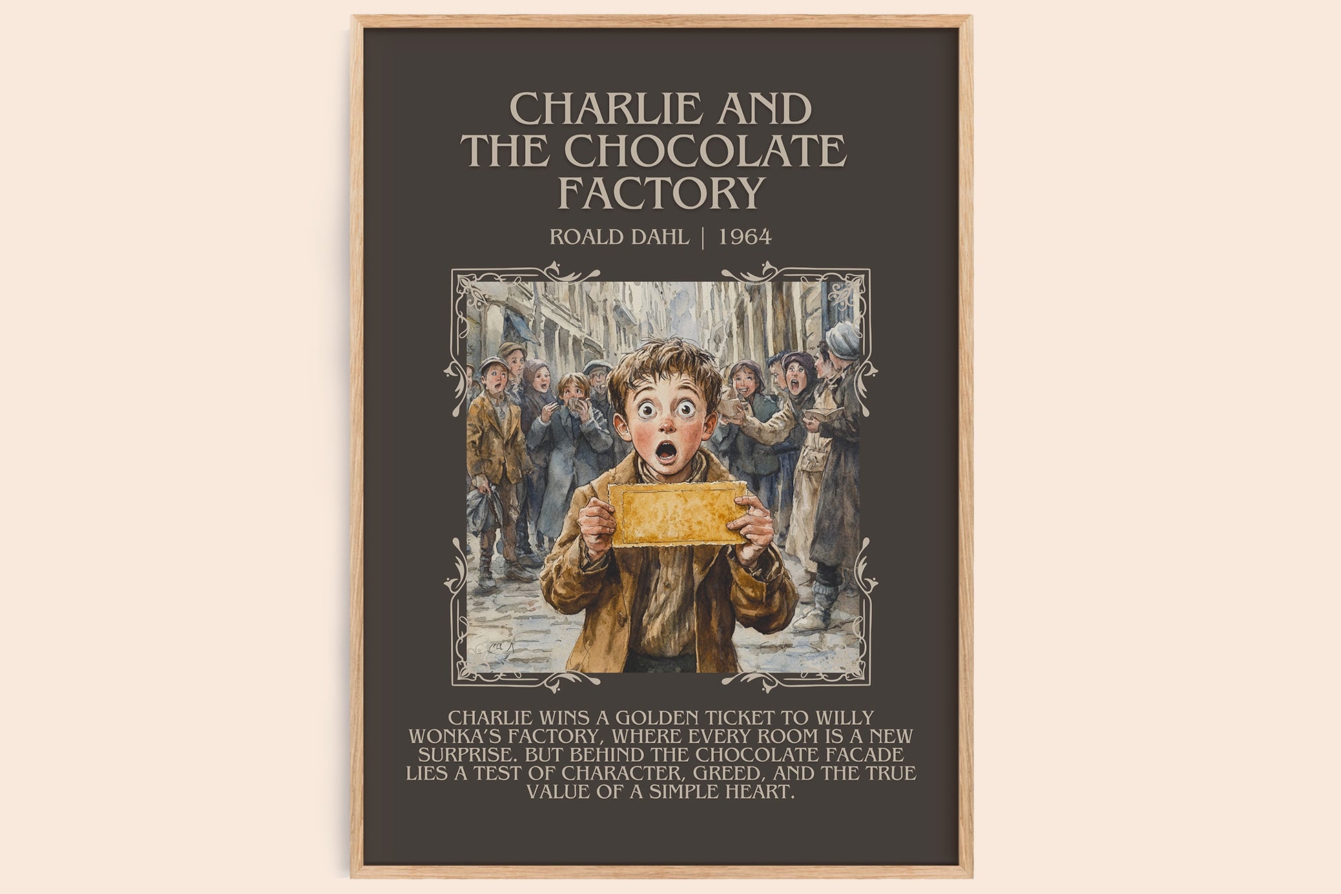 Charlie and the Chocolate Factory minimalist book poster by Roald Dahl – framed literary art print