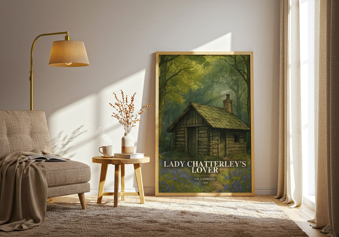Lady Chatterley'S Lover watercolour print in frame leaning in hallway – literary fiction wall art (mockup)