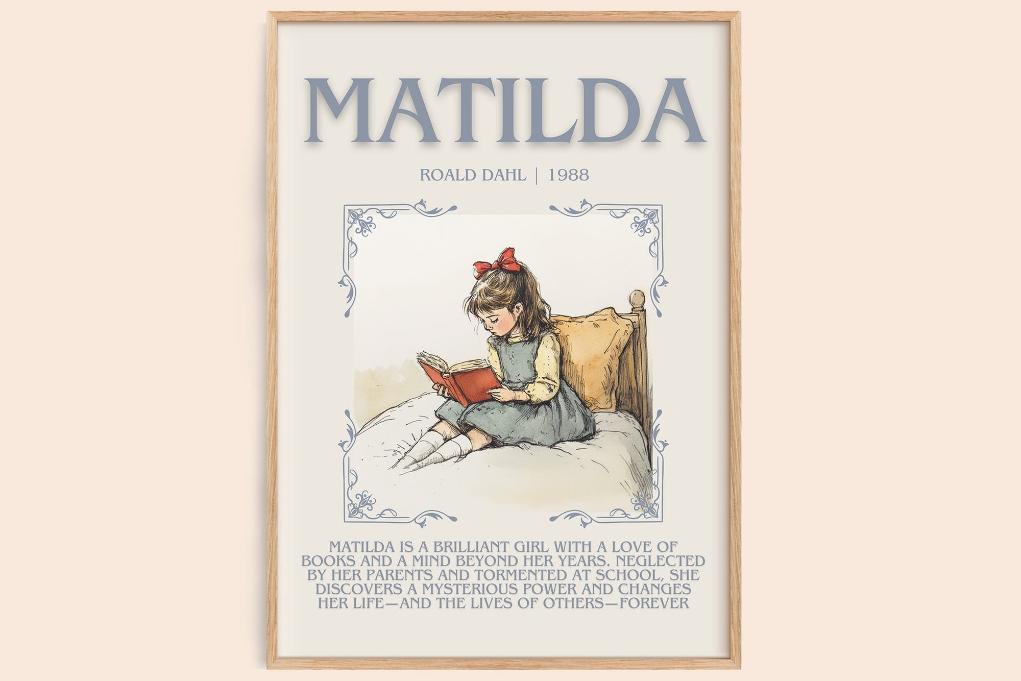 Matilda minimalist book poster by Roald Dahl – framed literary art print