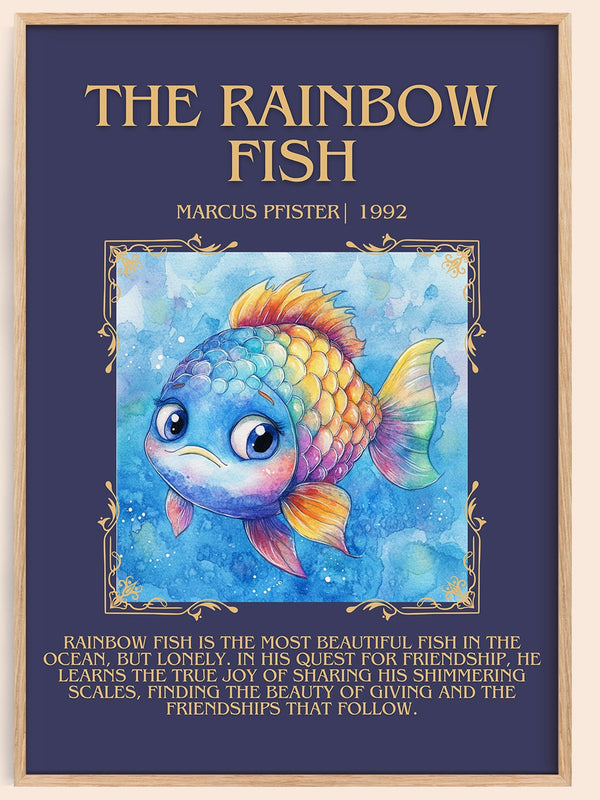 The Rainbow Fish minimalist book poster by Marcus Pfister – framed literary art print