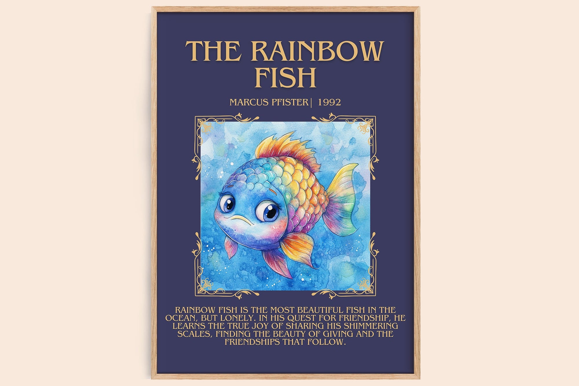 The Rainbow Fish minimalist book poster by Marcus Pfister – framed literary art print