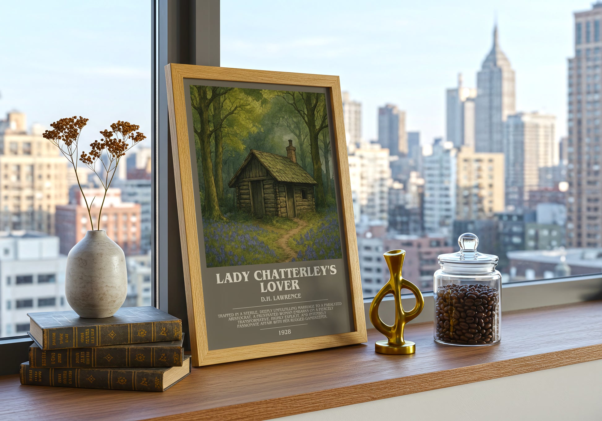 Lady Chatterley's Lover bookish print framed by window – literary home decor
