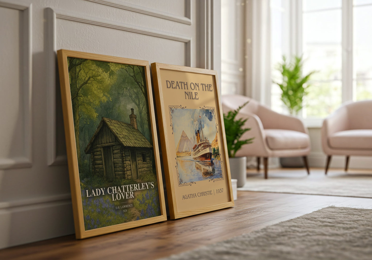 Lady Chatterley'S Lover watercolour print framed by window – literary home decor