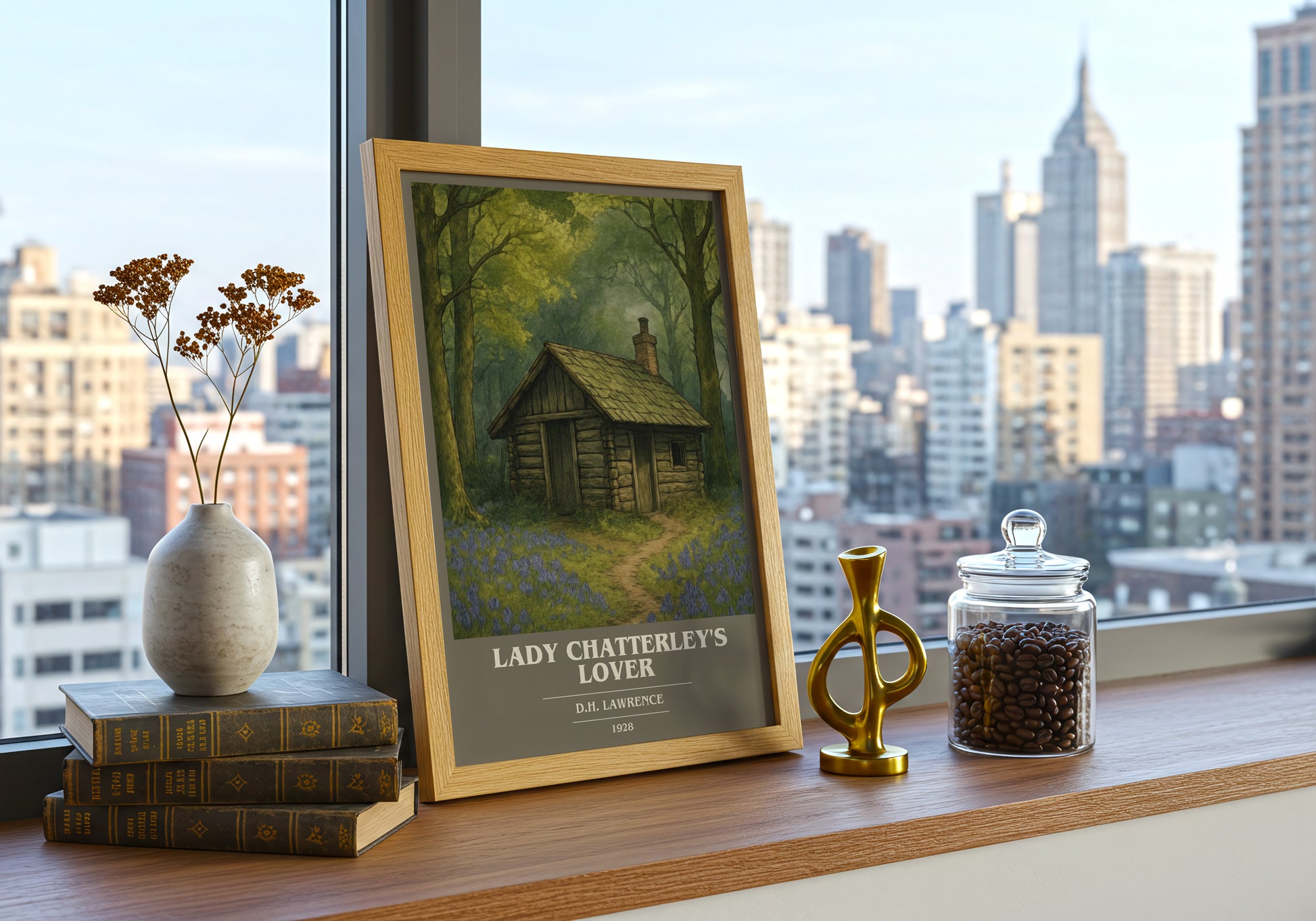 Lady Chatterley's Lover book cover print framed by window – literary home decor