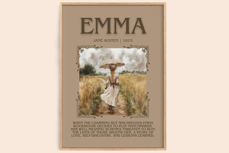 Emma minimalist book poster by Jane Austen – framed literary art print
