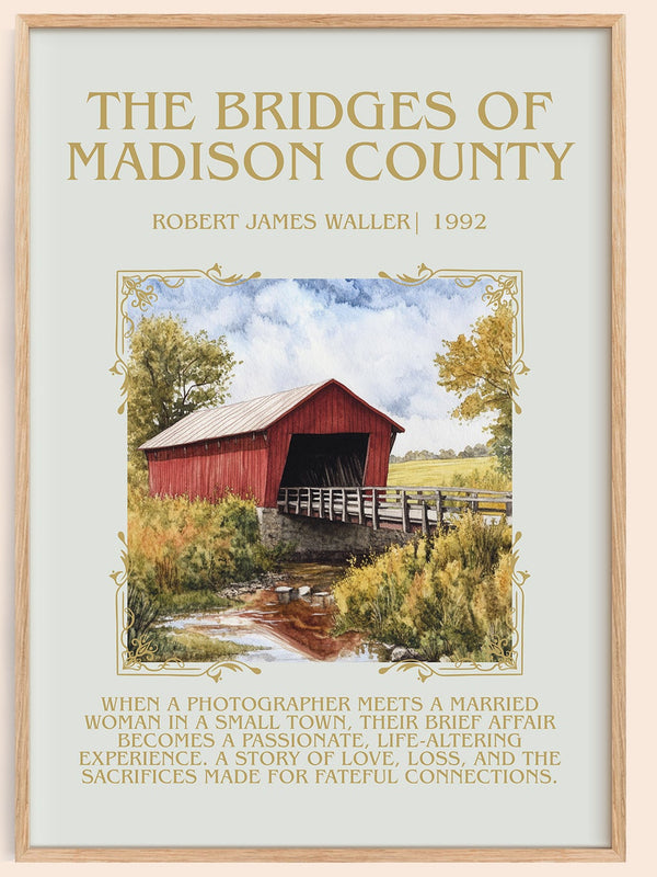 The Bridges of Madison County minimalist book poster by Robert James Waller – framed literary art print