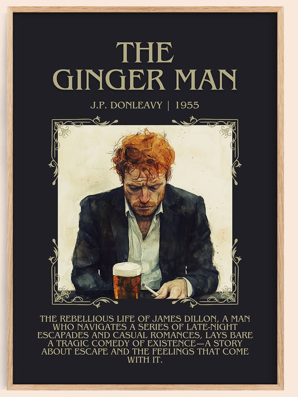 The Ginger Man minimalist book poster by J.P. Donleavy – framed literary art print