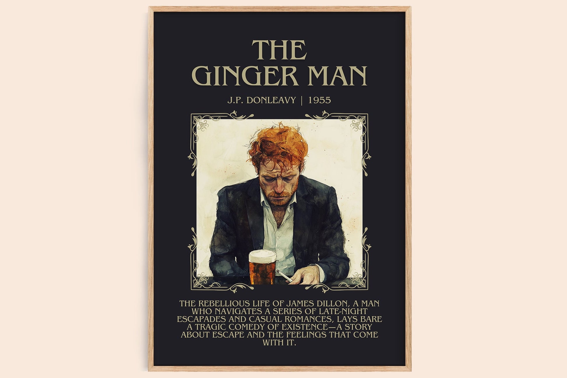 The Ginger Man minimalist book poster by J.P. Donleavy – framed literary art print