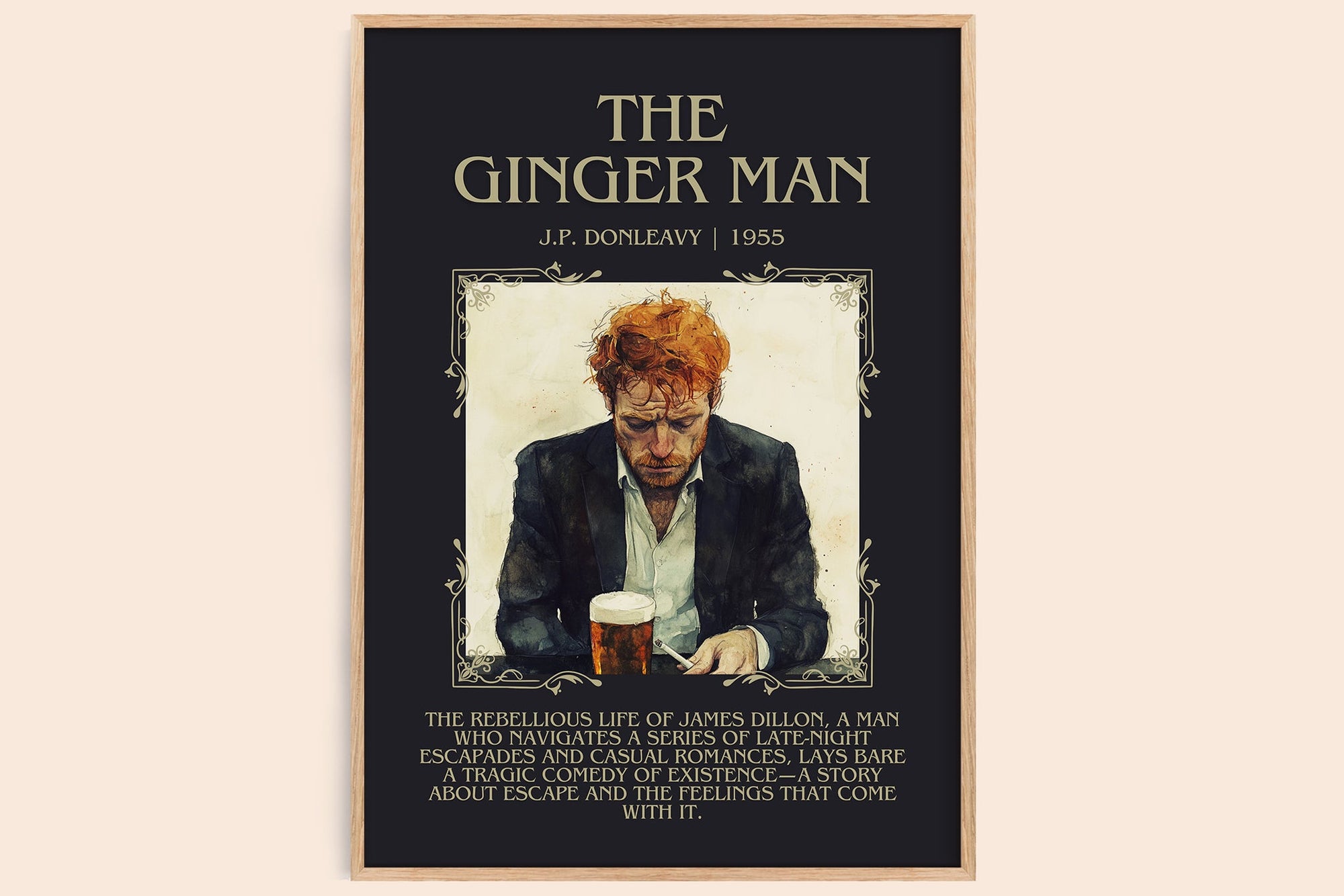 The Ginger Man minimalist book poster by J.P. Donleavy – framed literary art print