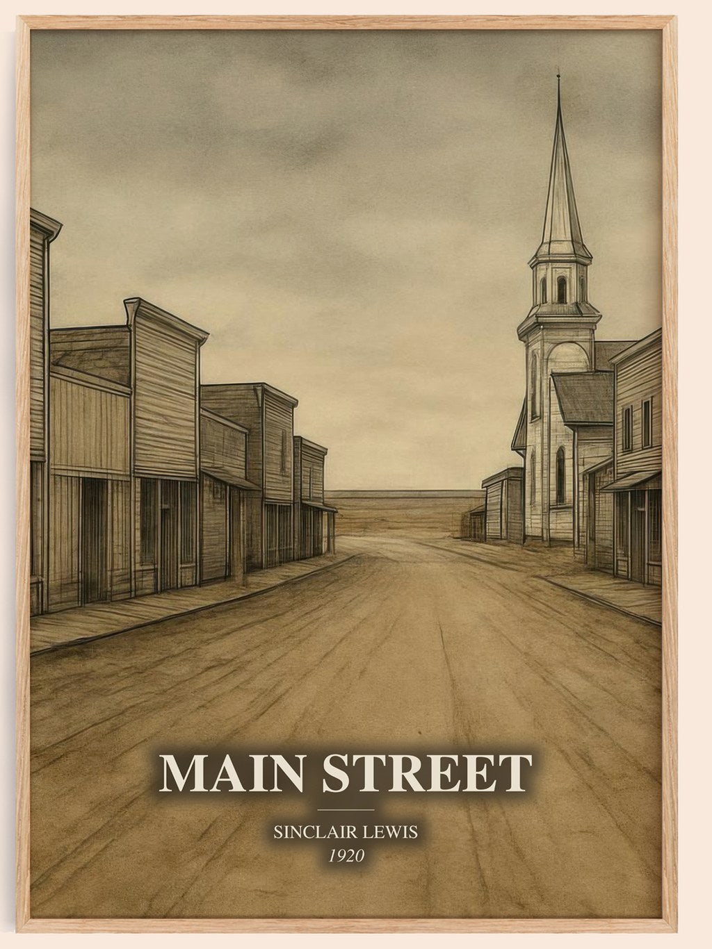 Main Street watercolour book poster by Sinclair Lewis – framed literary art print