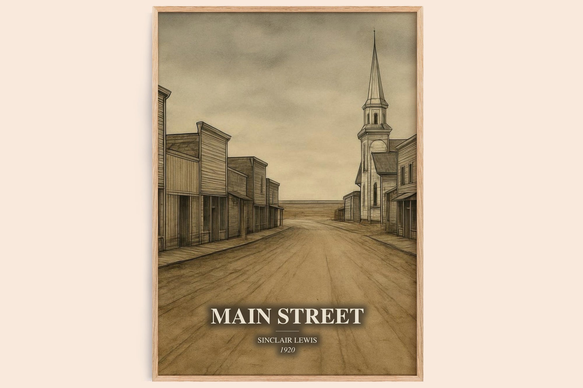 Main Street watercolour book poster by Sinclair Lewis – framed literary art print