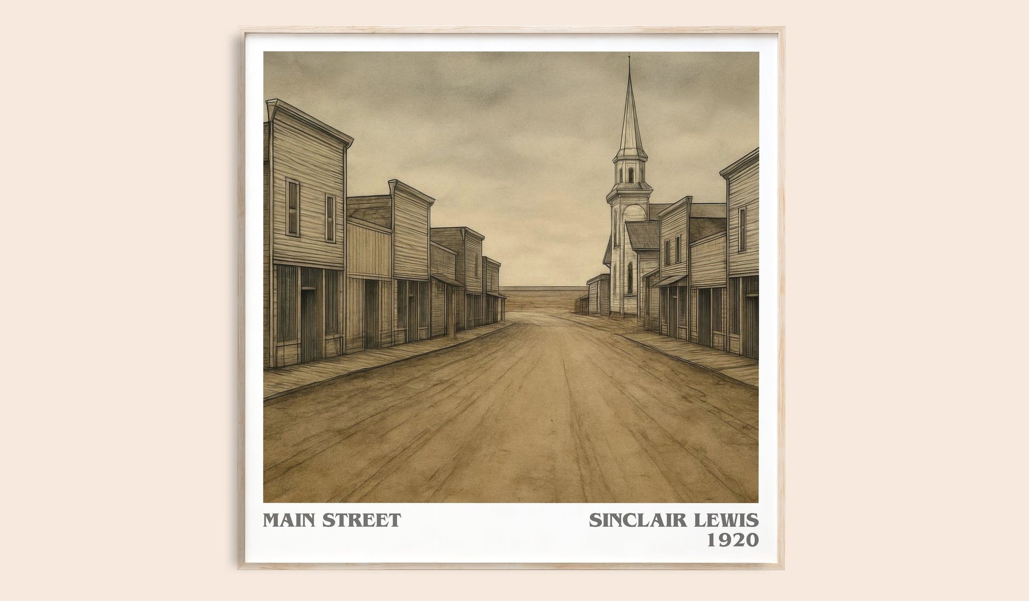 Main Street literary book poster by Sinclair Lewis – framed literary art print