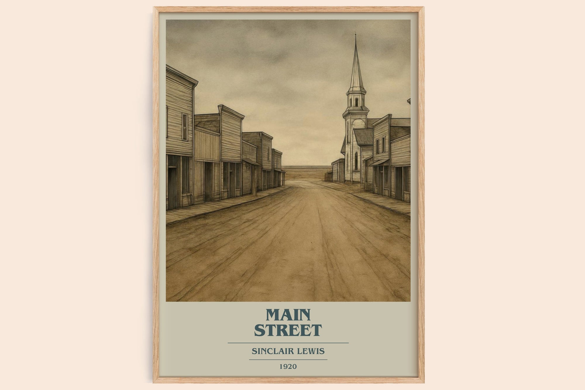 Main Street book cover book poster by Sinclair Lewis – framed literary art print