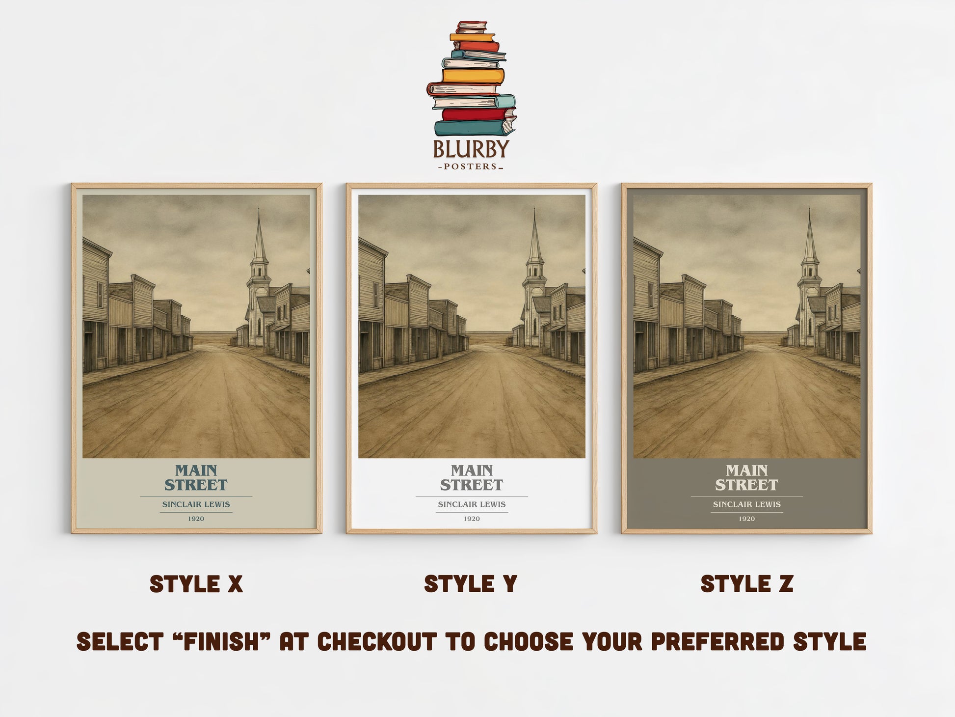 Main Street book cover print in frame leaning in hallway – satire wall art