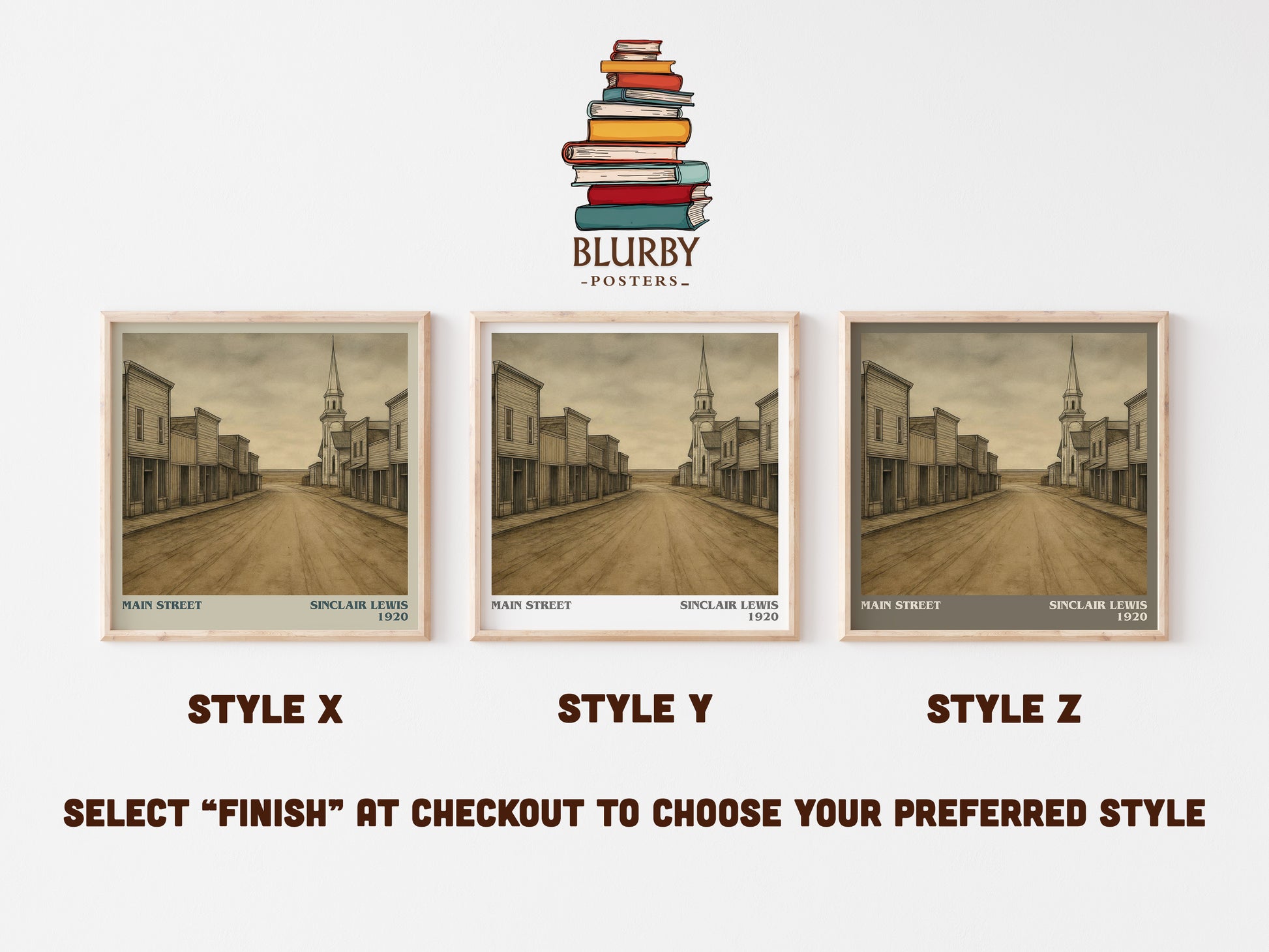 Main Street literary print in frame leaning in hallway – satire wall art