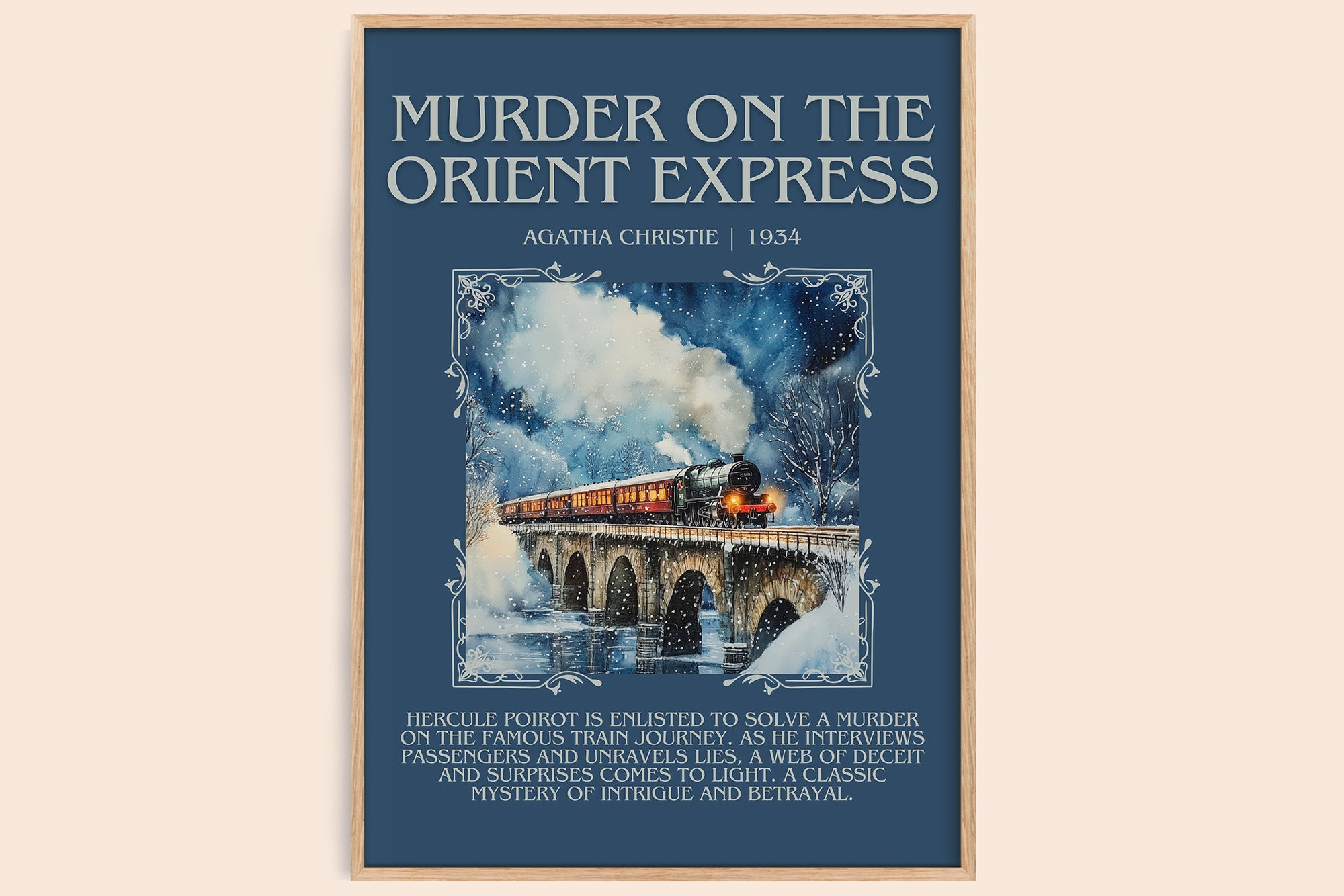 Murder On The Orient Express minimalist book poster by Agatha Christie – framed literary art print