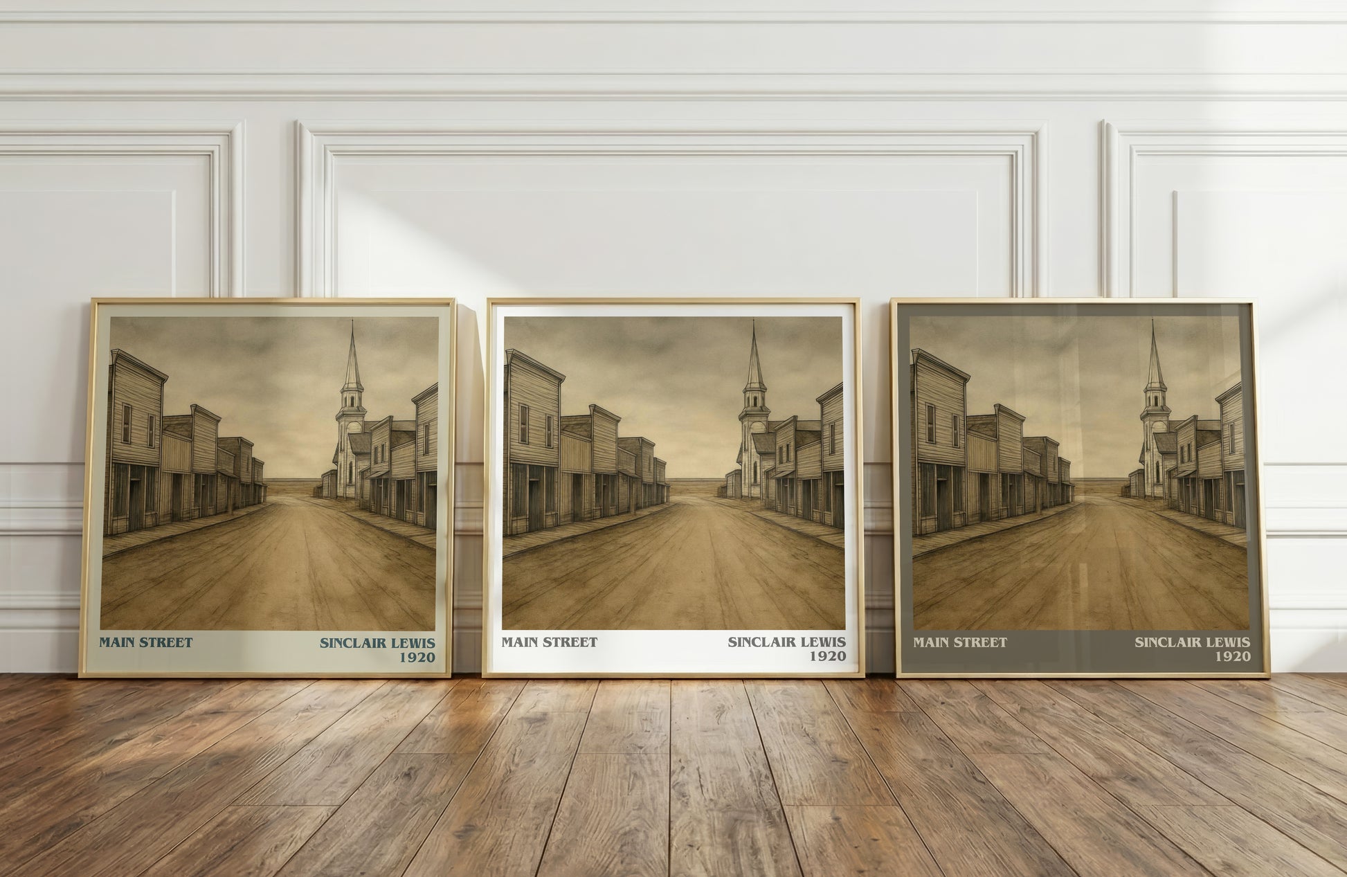 Main Street literary art print colour and style options – Sinclair Lewis book art