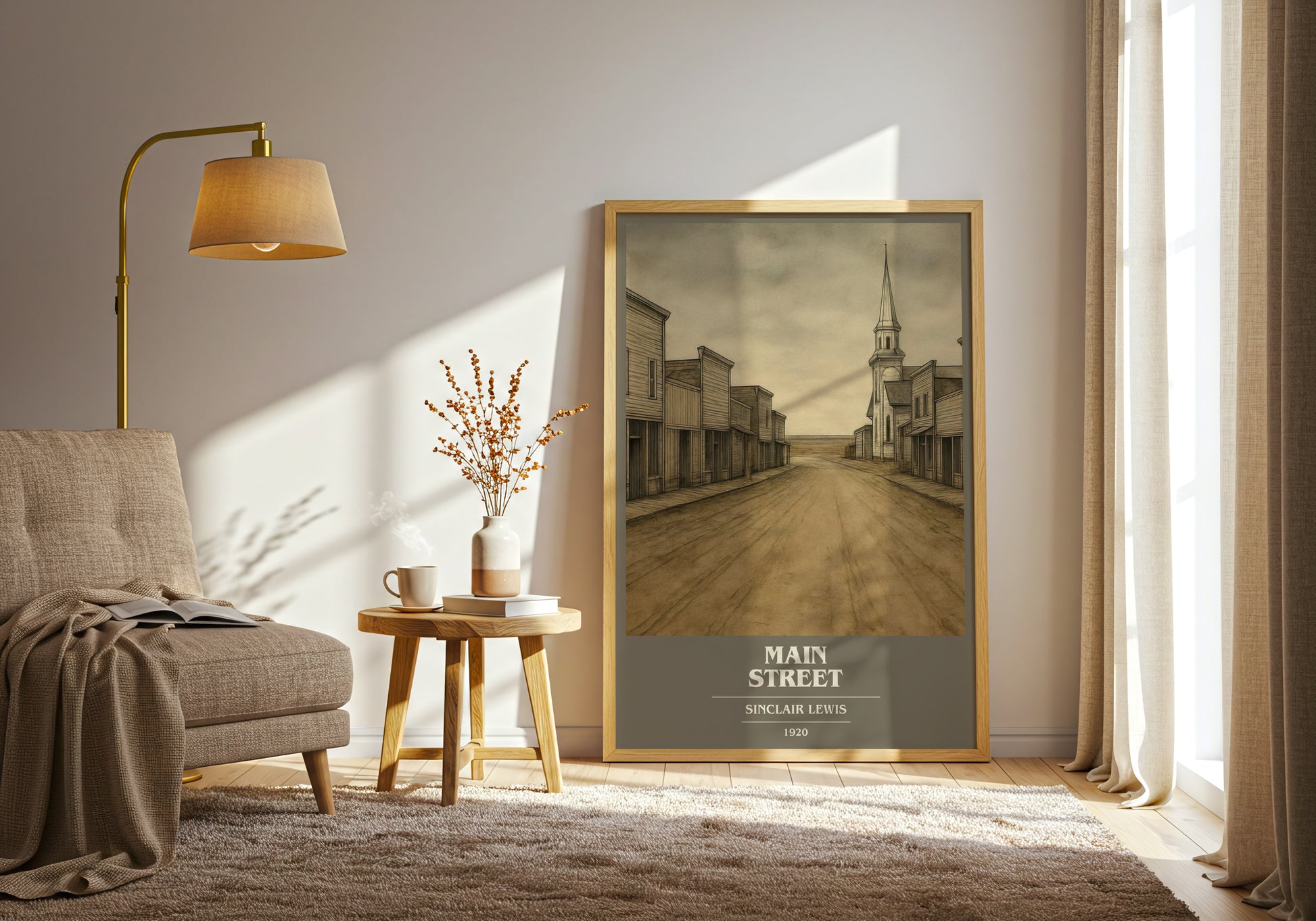 Main Street book cover print on bookshelf – Sinclair Lewis fan gift