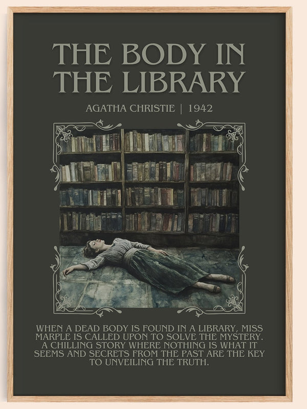 The Body in the Library minimalist book poster by Agatha Christie – framed literary art print