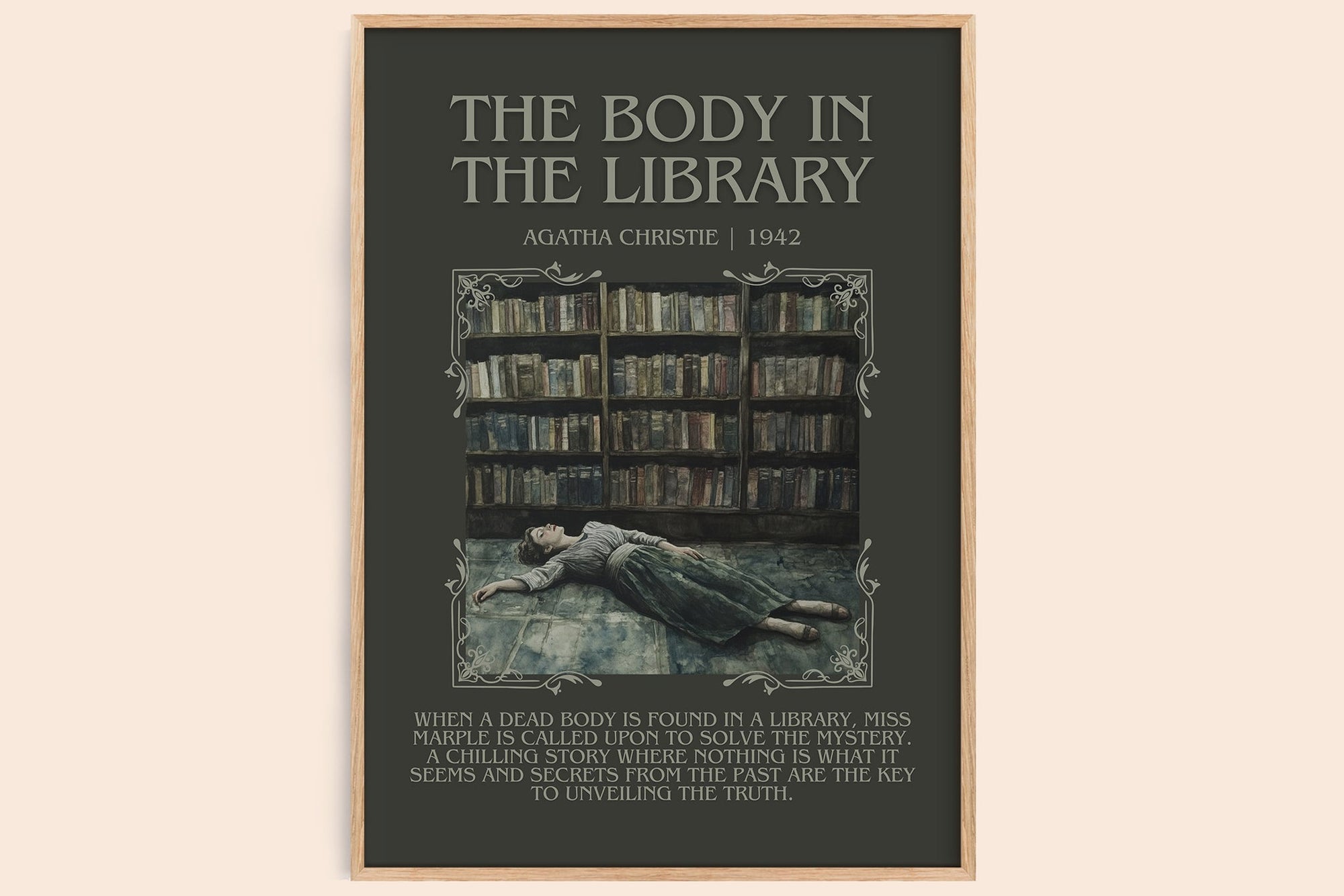 The Body in the Library minimalist book poster by Agatha Christie – framed literary art print