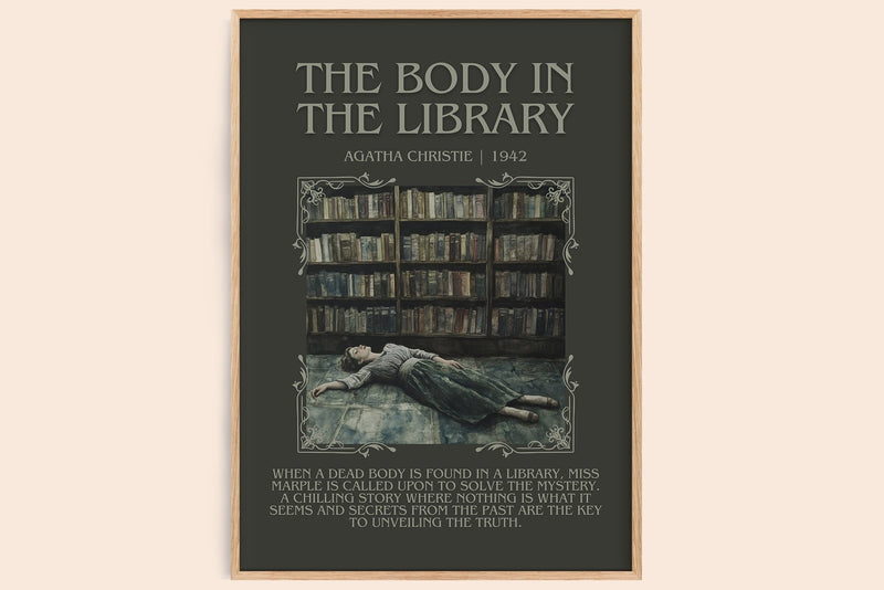 The Body in the Library minimalist book poster by Agatha Christie – framed literary art print