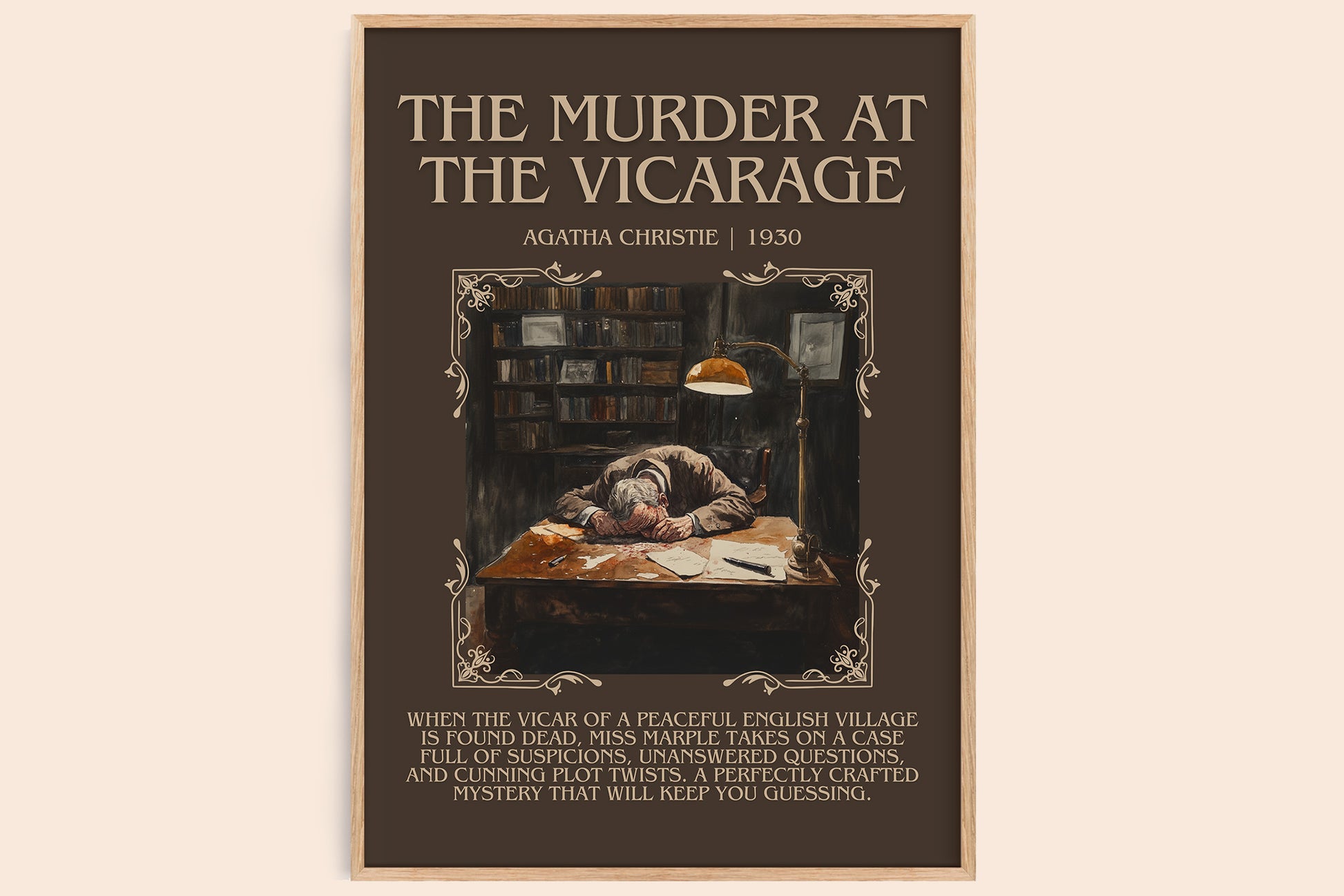 The Murder at the Vicarage minimalist book poster by Agatha Christie – framed literary art print