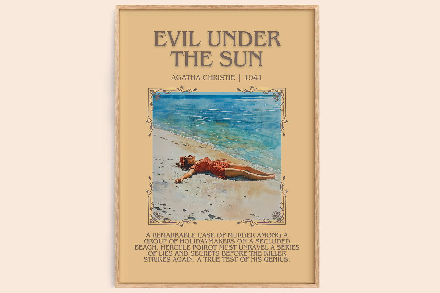 Evil Under the Sun minimalist book poster by Agatha Christie – framed literary art print